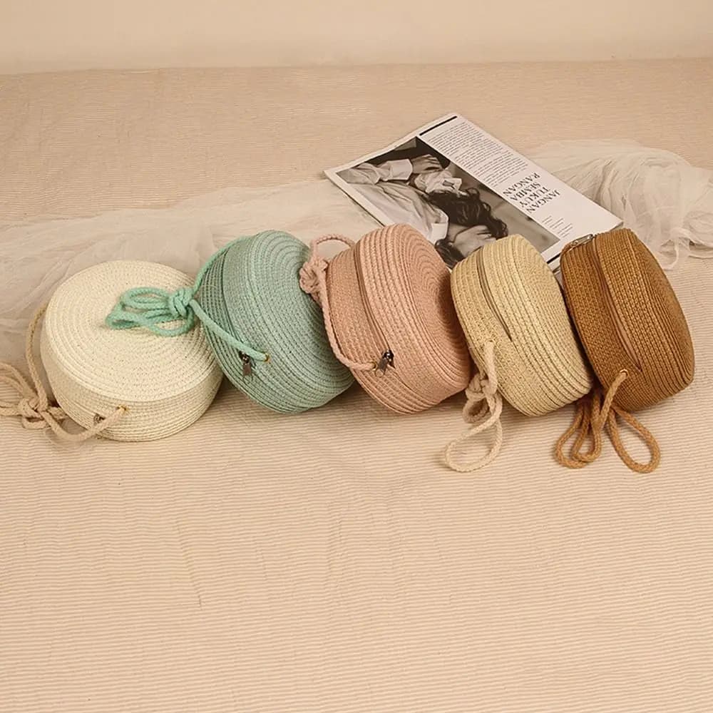 Round Straw Bag Women Woven Beach Crossbody Bag for Ladies Children Cute Shoulder Rattan Handmade Knitted Bag Small Handbag