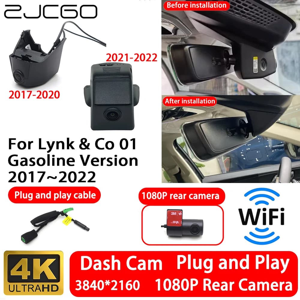 for Lynk & Co 01 Version 2017~2022 4K 2160P Front Rear Camera Dash Cam Wifi Plug and Play Video Recorde Loop Recording