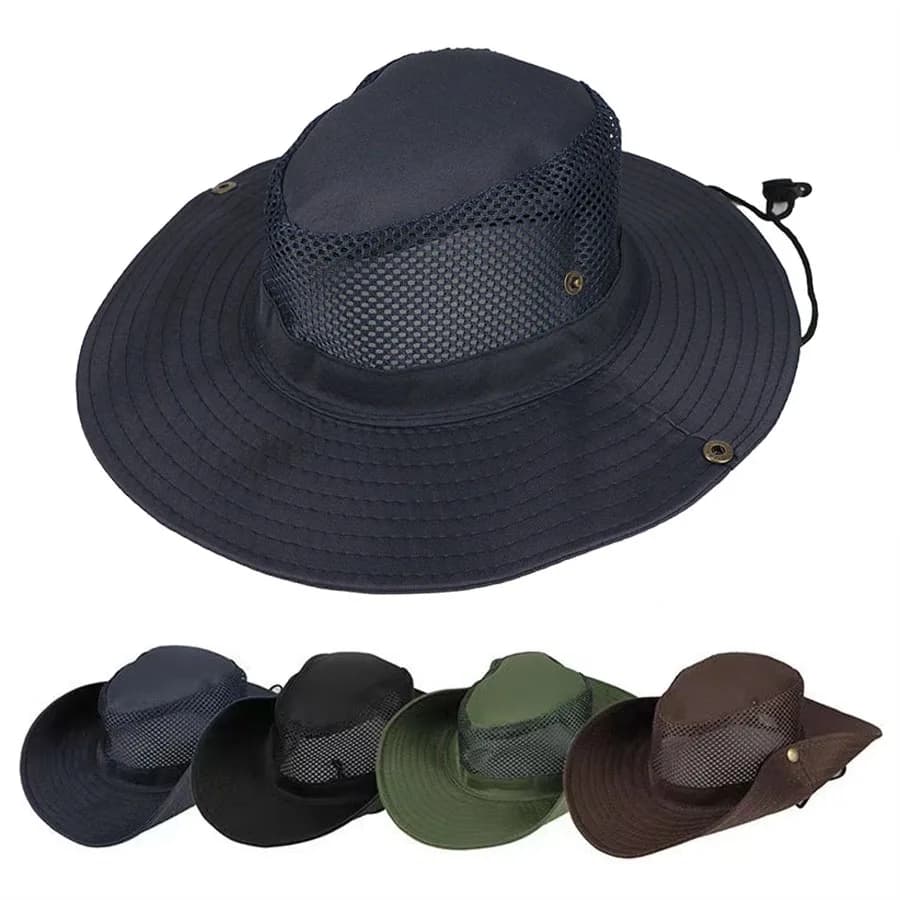 Berretto da pescatore a tesa larga cappello da sole traspirante in rete estiva pesca all'aperto alpinismo visiere di protezione UV per uomo donna cofano