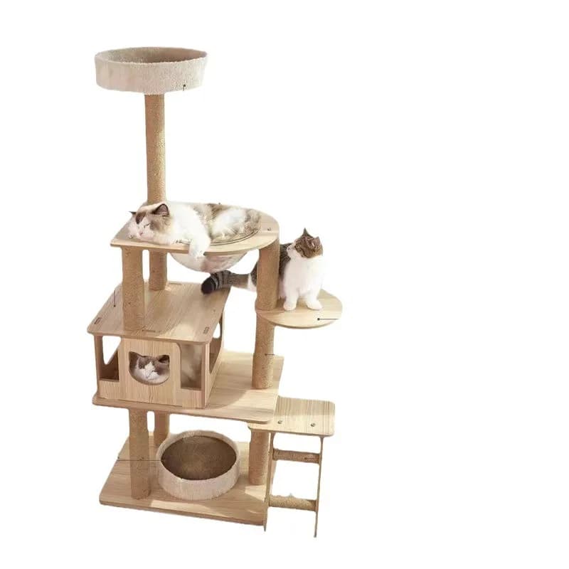 Telaio da arrampicata per gatti Colonna da grattare per albero nido in legno Corda di canapa Telaio da arrampicata multi-gatto resistente all'usura Giocattolo per gatti