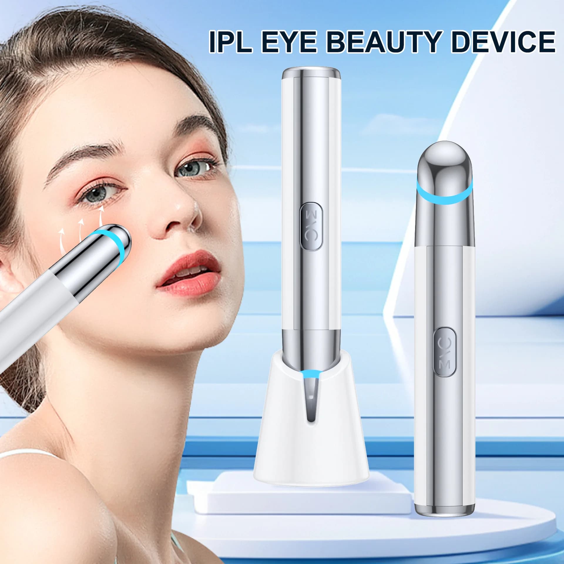 Electric eye massager with vibration for anti-aging wrinkle reduction and eye cream infusion - Mini portable beauty device