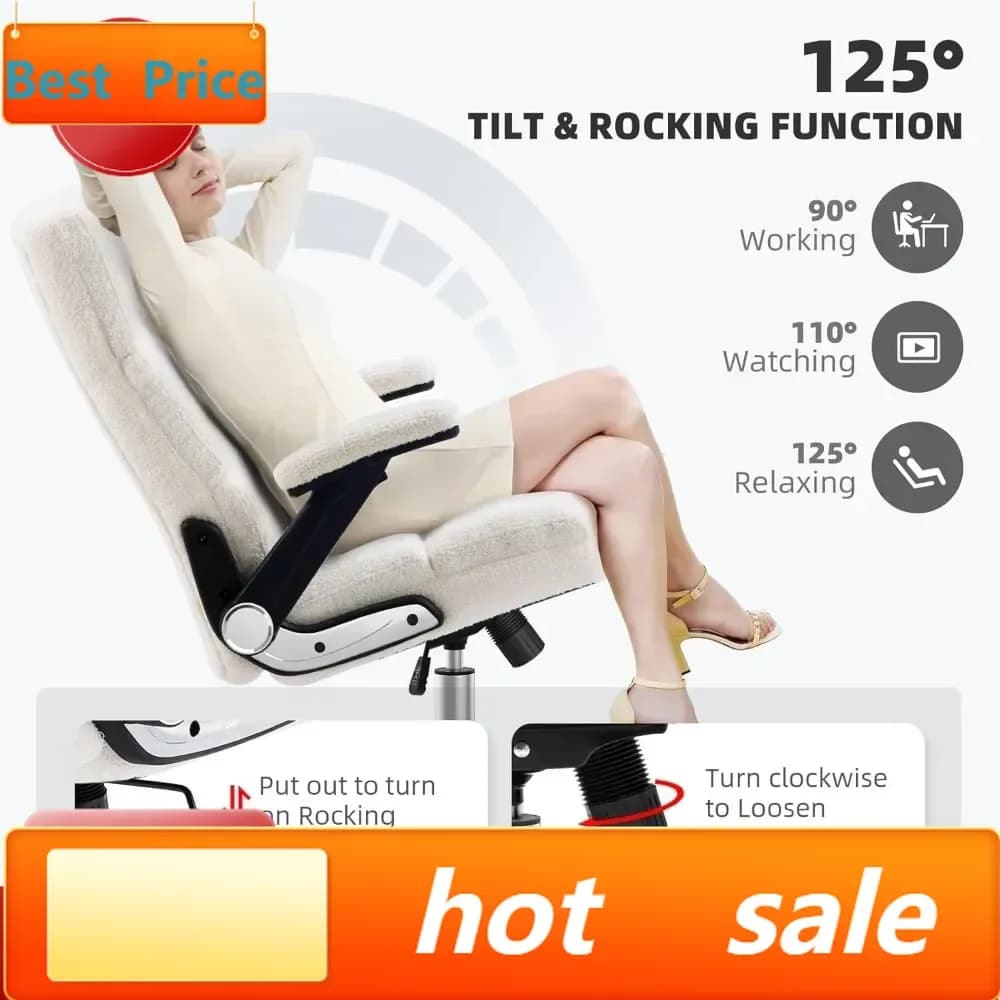 Sedia da ufficio ergonomica con schienale alto, supporto, ruote e braccioli ribaltabili, colore bianco