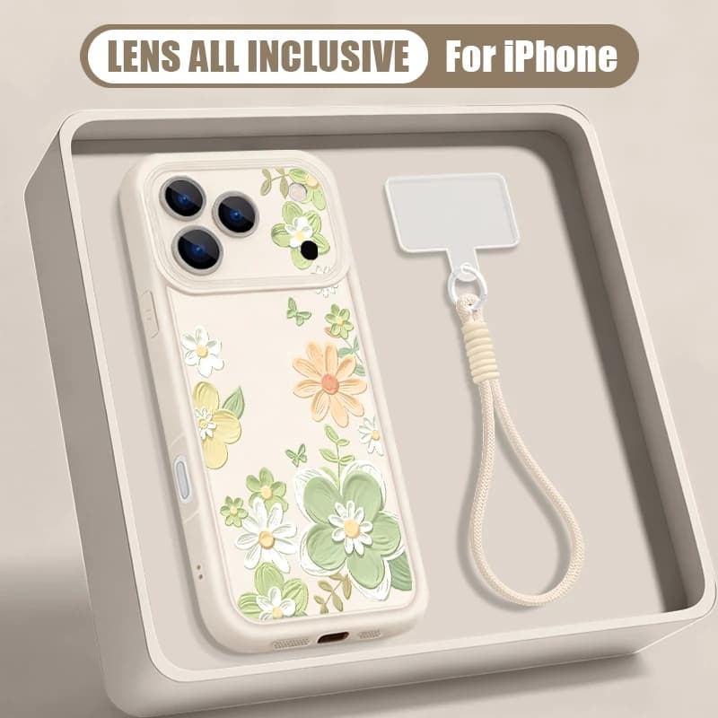 Wrist Strap Lanyard Phone Case For iPhone 18 17 Pro Max 17e 16 14 15 13 Pro Max 16e Oil Painting Floral Soft TPU Silicone Cover