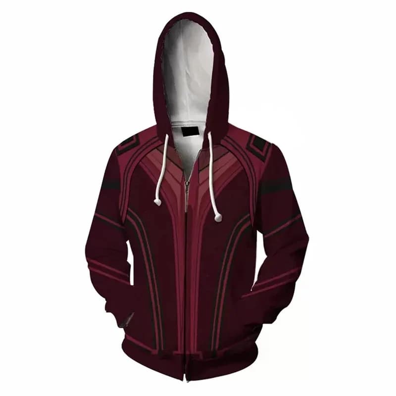 2025 Nuovo Cosplay Wanda Maximoff Scarlet Witch Cosplay Felpa con cappuccio 3D stampato con cappuccio Halloween Uomo Donna Giacca moda Zip Up Sottile P