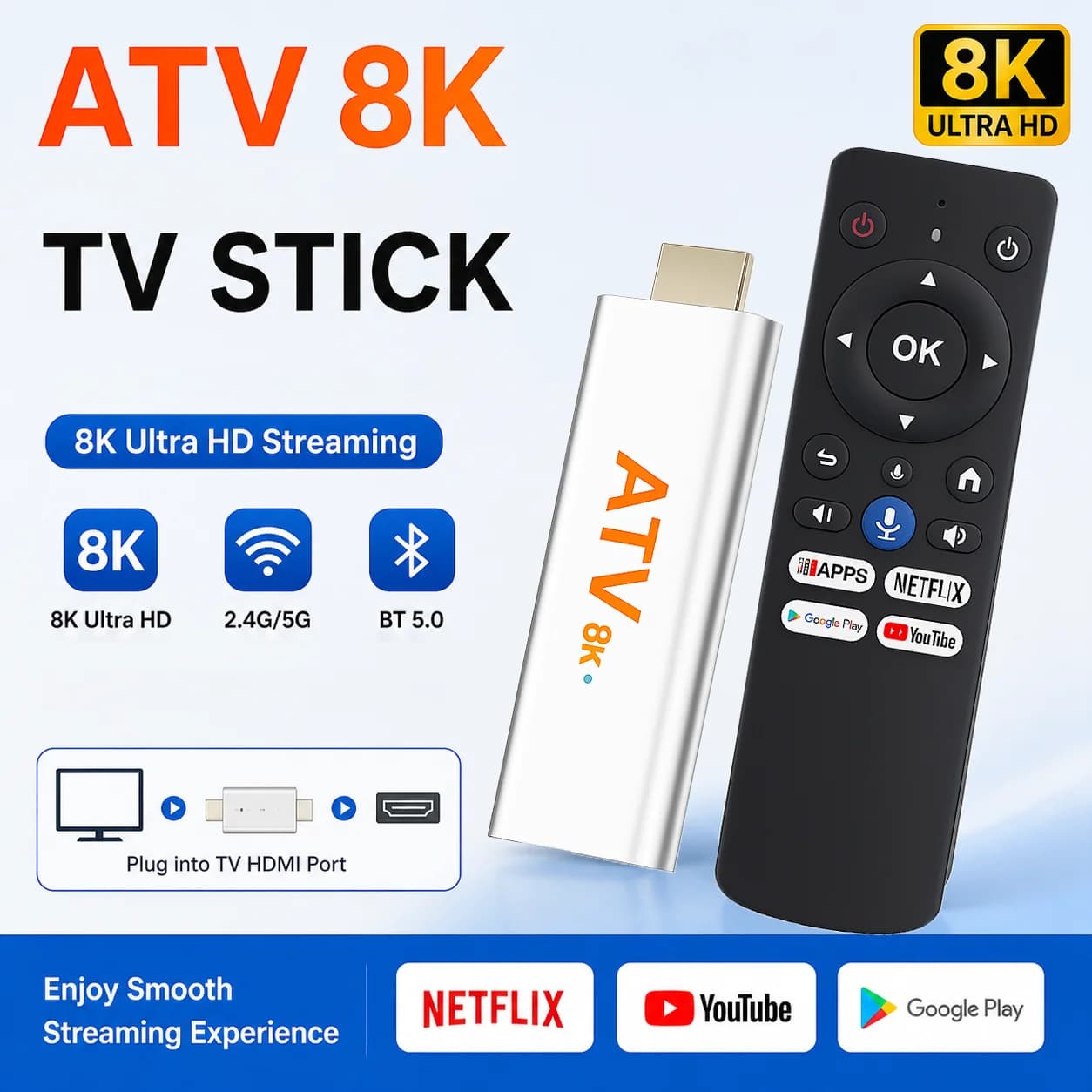 Dongle TV Android 16 4K, Stick Smart TV, Lettore Multimediale Mini con Doppio WiFi e Bluetooth, Dispositivo di Streaming HDMI, Supporta Netflix, YouTube, Google