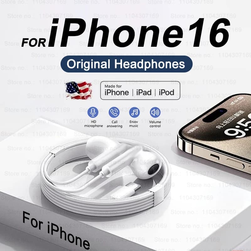 Per Apple Cuffie Originali Per iPhone 16 Pro Max 15 14 13 12 11 X XS XR 8 7 6S Plus Auricolari Cablati Auricolare Accessori Del Telefono