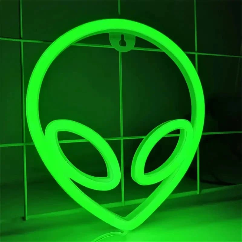 Insegne al neon alieno verde per decorazioni da parete Camera da letto Man Cave Sala giochi Home Bar Decorazioni per feste Luce al neon alieno a LED per regalo di compleanno per bambini