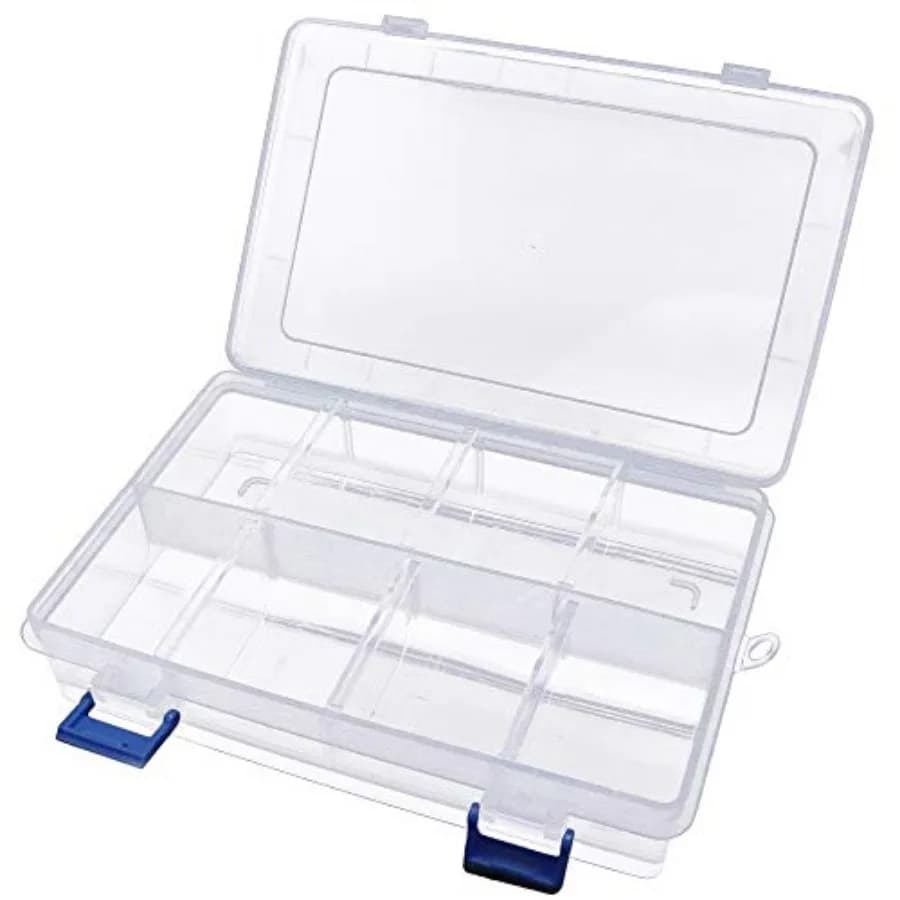 Clear Plastic Organizer, 8 Grids with Adjustable Dividers, Jewelry Box Bead Storage Container for Small Parts, Fishing Tackle,