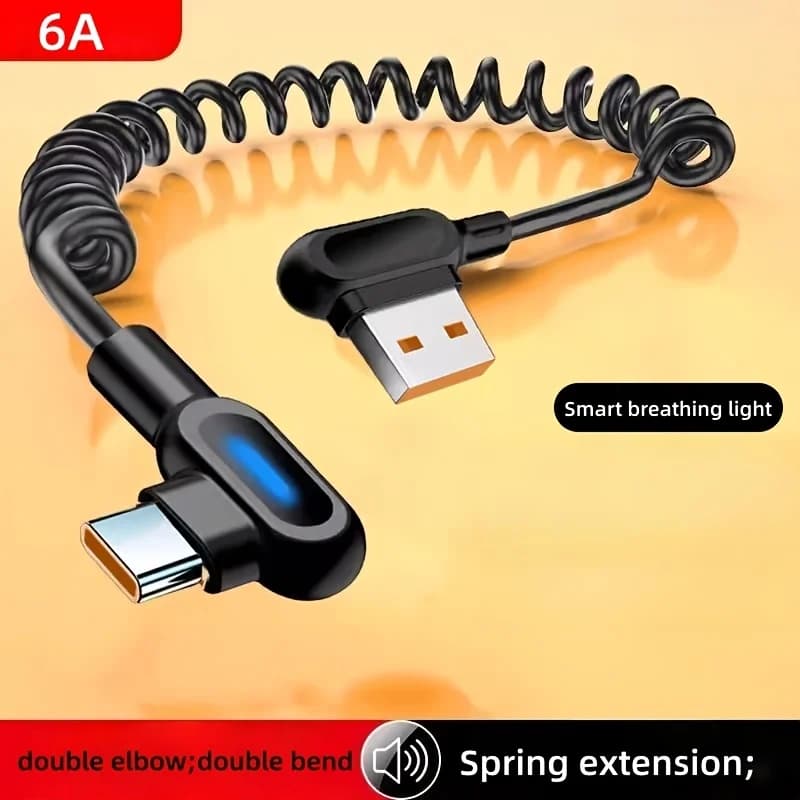 Nuovo Modello 2026 Cavo USB a Type-C ad Angolo Retto con Molla per Ricarica Rapida