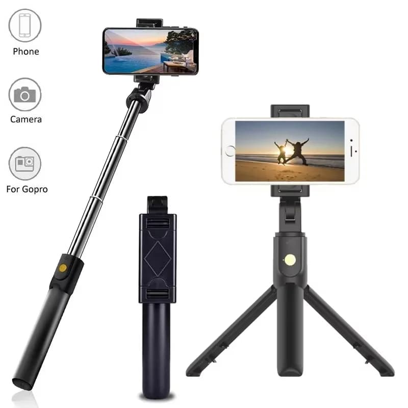 Mini selfie stick Bluetooth wireless pieghevole 3 in 1 con otturatore monopiede treppiede remoto per iPhone Xiaomi Huawei per video dal vivo