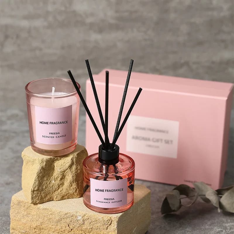 Premium Reed Diffuser and Candle Gift Set Long Lasting Scented Fragrance Refill for Home Office Spa Party Gift