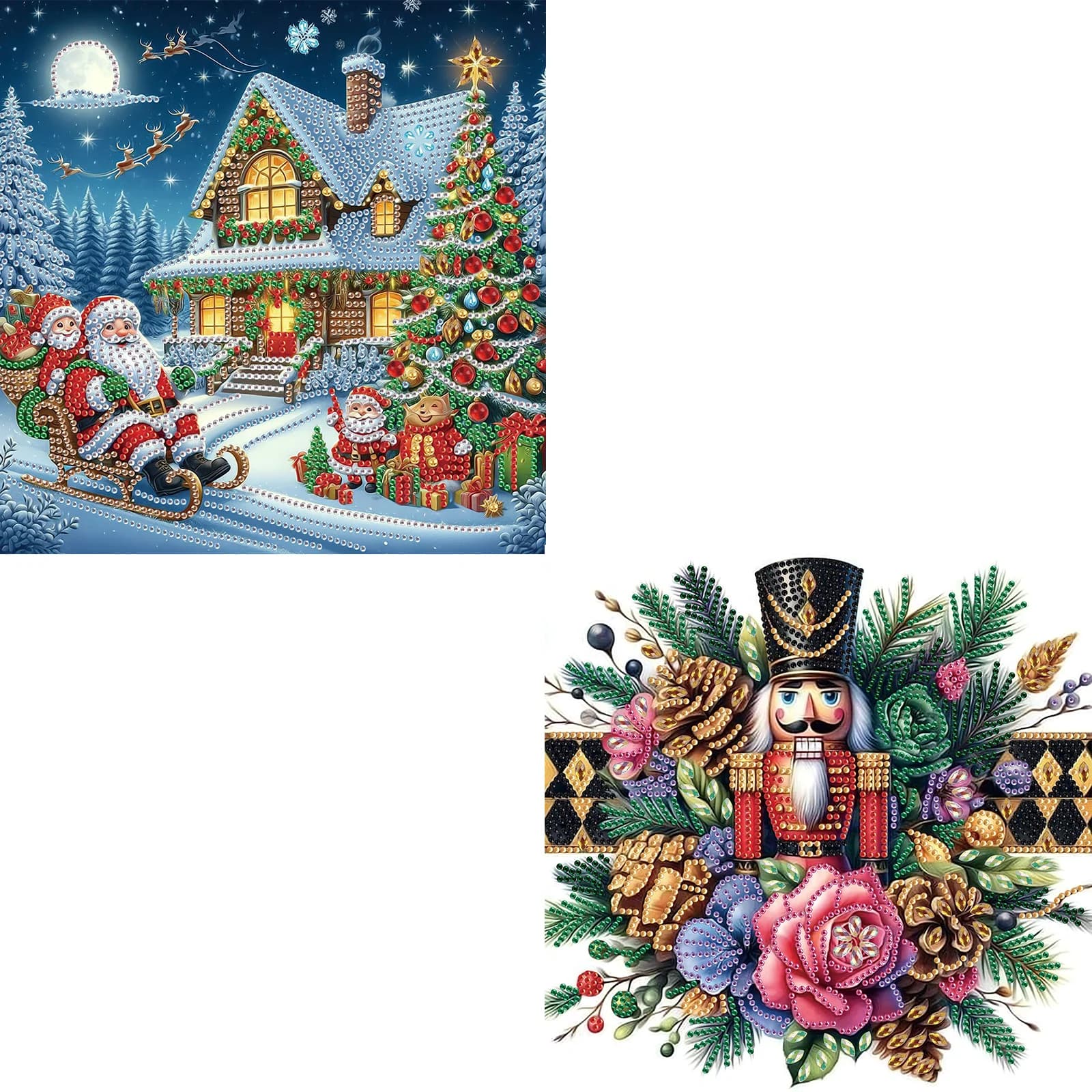 Confezione da 2 kit di pittura artistica con diamanti a forma speciale The house and the Puppet Man, kit di punti con diamanti in cristallo per regalo di decorazione della parete di casa