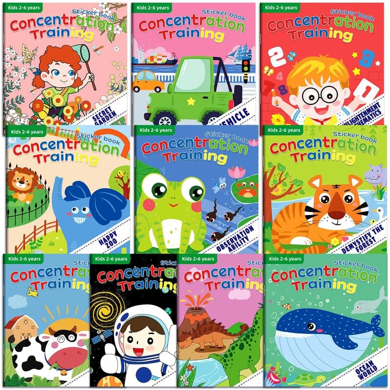 Libro di Adesivi per Bambini, Gioco Educativo per la Prima Infanzia, Puzzle con Adesivi Cartoon, Giocattoli per lo Sviluppo del Potenziale e l'Illuminazione Intelligente