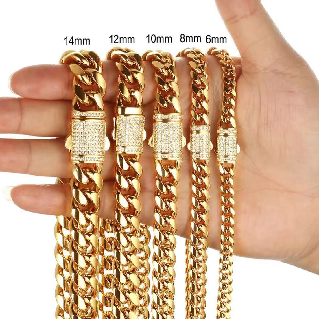 Nuovo arrivo 6mm-18mm Qualsiasi lunghezza Acciaio inossidabile 316L Miami Curb Collana a catena cubana per uomo e donna Regalo Crystal Lock