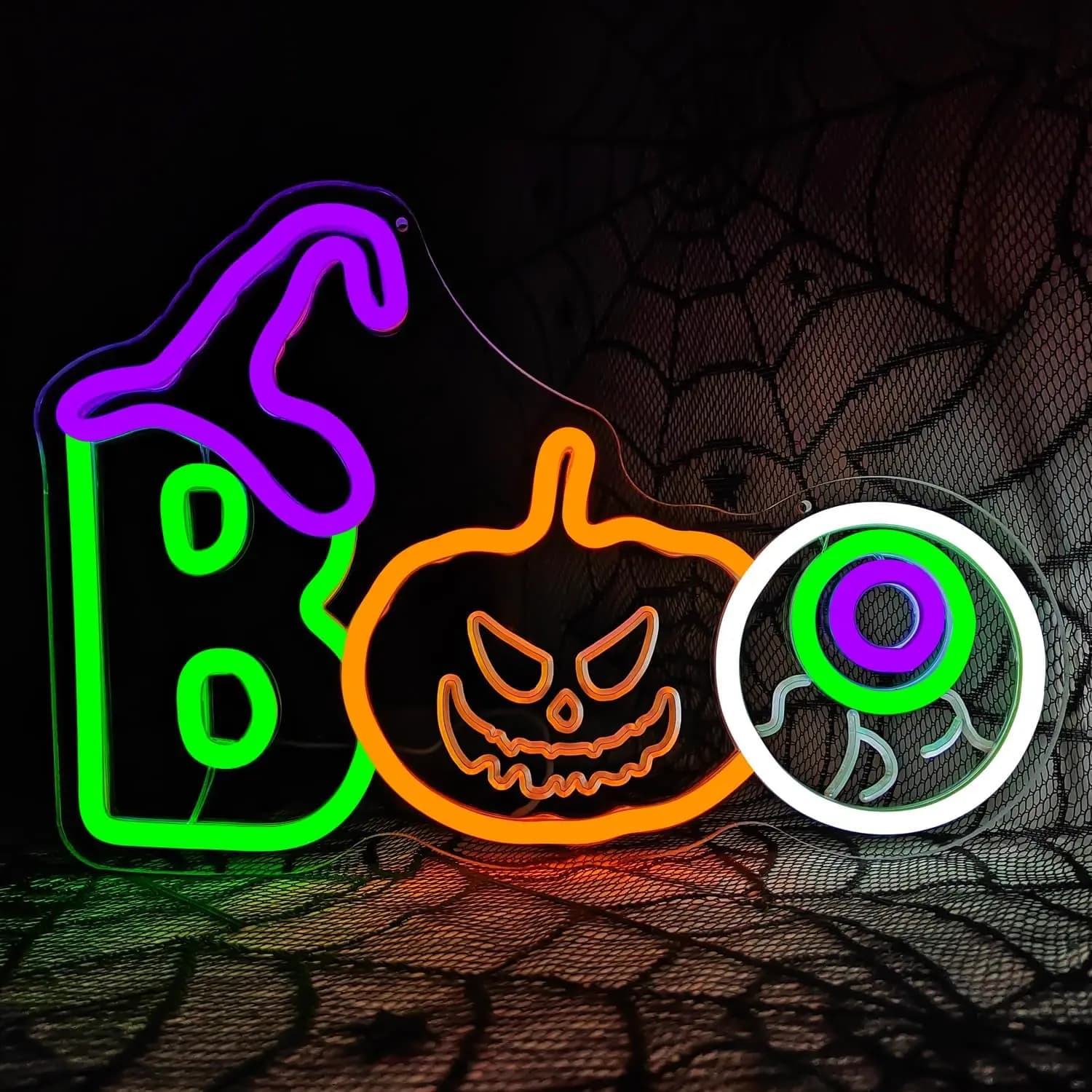 Halloween BOO Zucca Fantasma Occhio palla Insegna al neon Luci a LED Insegne a LED Finestra della camera da letto Decorazione artistica da parete Insegna illuminata Regalo Bar Casa