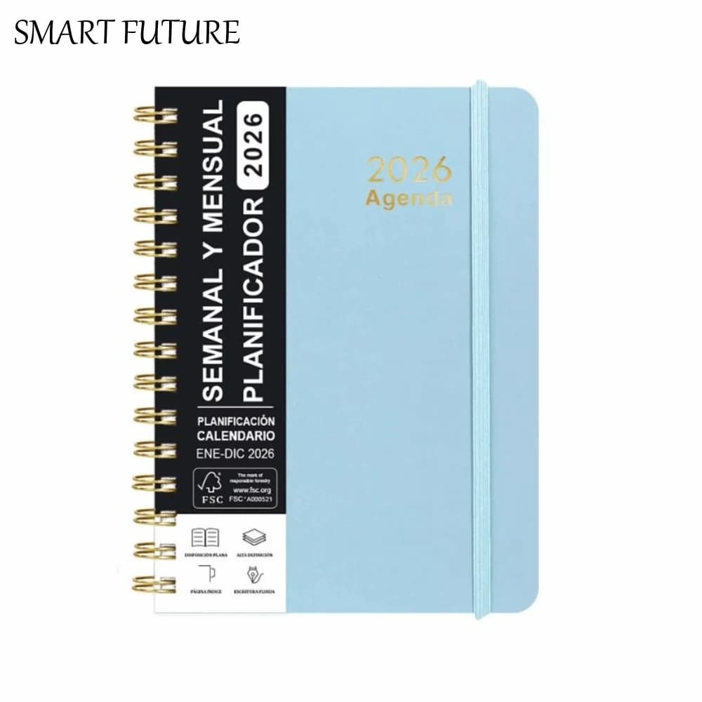 Agenda Spagnola 2026, Quaderno A5 a Spirale, Calendario Essenziale, Diario di Auto-Tracciamento, Organizzatore Giornaliero Multifunzionale per la Scuola