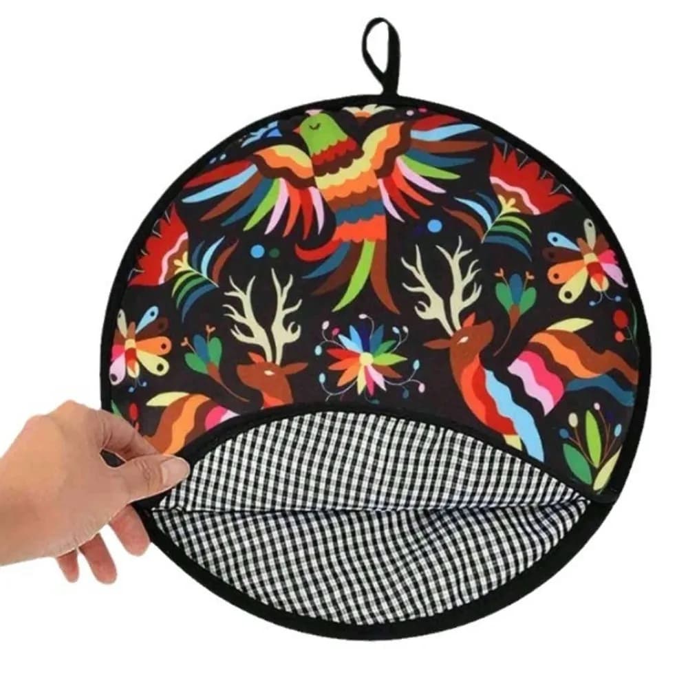 Borsa termica per tortilla portatile da 30 cm Borsa rotonda riutilizzabile in tessuto Burrito con manico Borsa termica per pancake resistente al calore Microonde