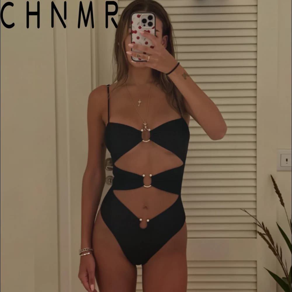 Costume da bagno intero CHNMR per donna, costume da bagno scavato, monokini senza schienale da spiaggia, costumi da bagno brasiliani femminili, nuovo, 2024
