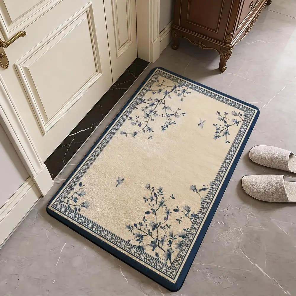 Blue and white porcelain Floor Mat Flannel Door Mat Non-Slip Absorbent Washable Indoor Home Rug
