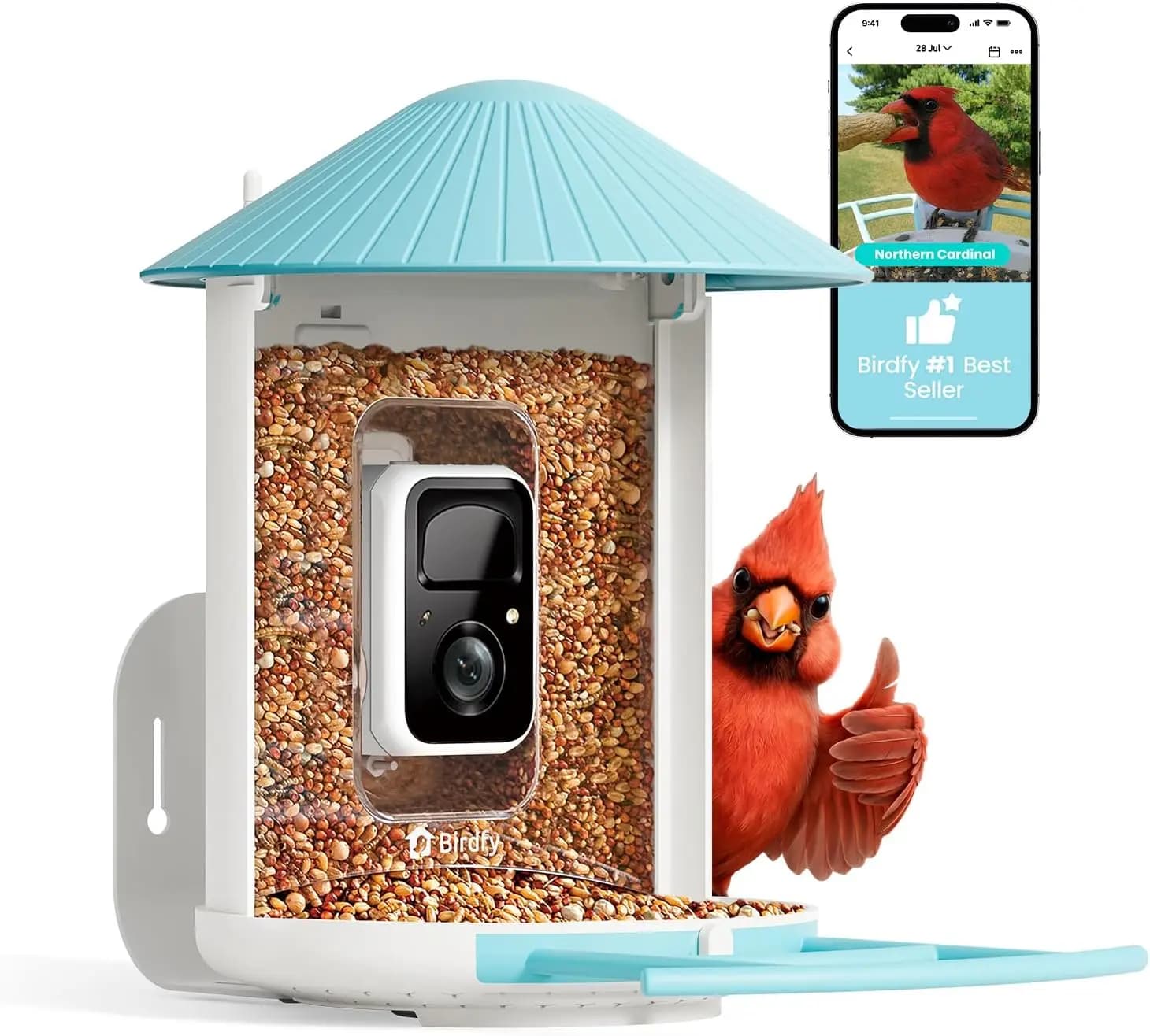 Mangiatoia per Uccelli Intelligente con Telecamera AI, Cattura Automatica e Streaming Live, Osservazione Wireless di Uccelli Selvatici, per Giardino e Esterni, HD 1080P, Impermeabile IP65
