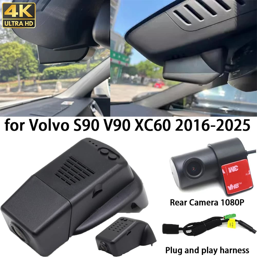 For Volvo S90 V90 XC60 2016-2025 Dash Cam Front Camera Rear DVR Plug and Play Video Night Vision Parking 2160P Parking