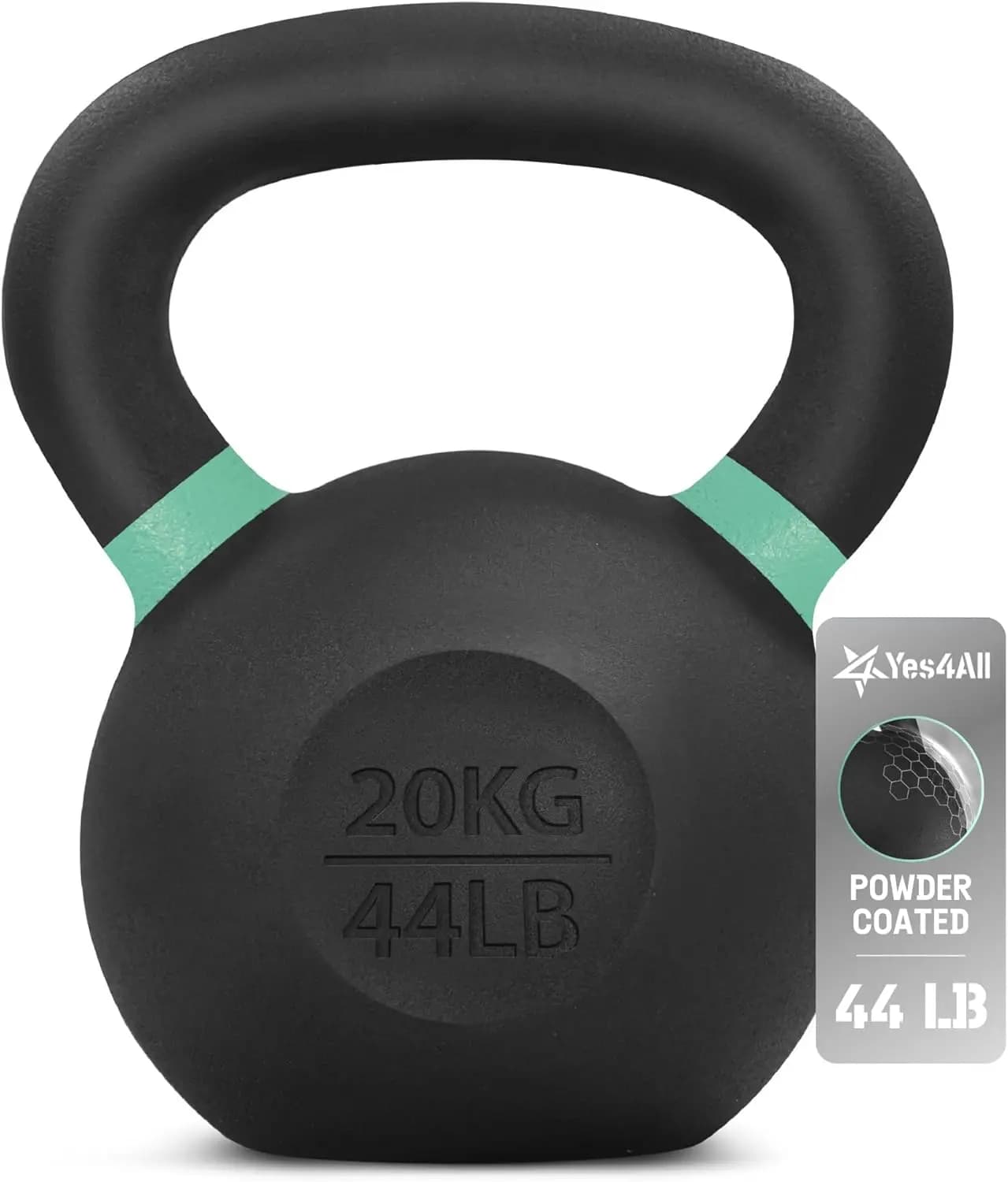 Kettlebell in Cast Iron Painted Powder with Anti-slip Grip and Base Platform for Strength Training, 9lb to 71lb Options