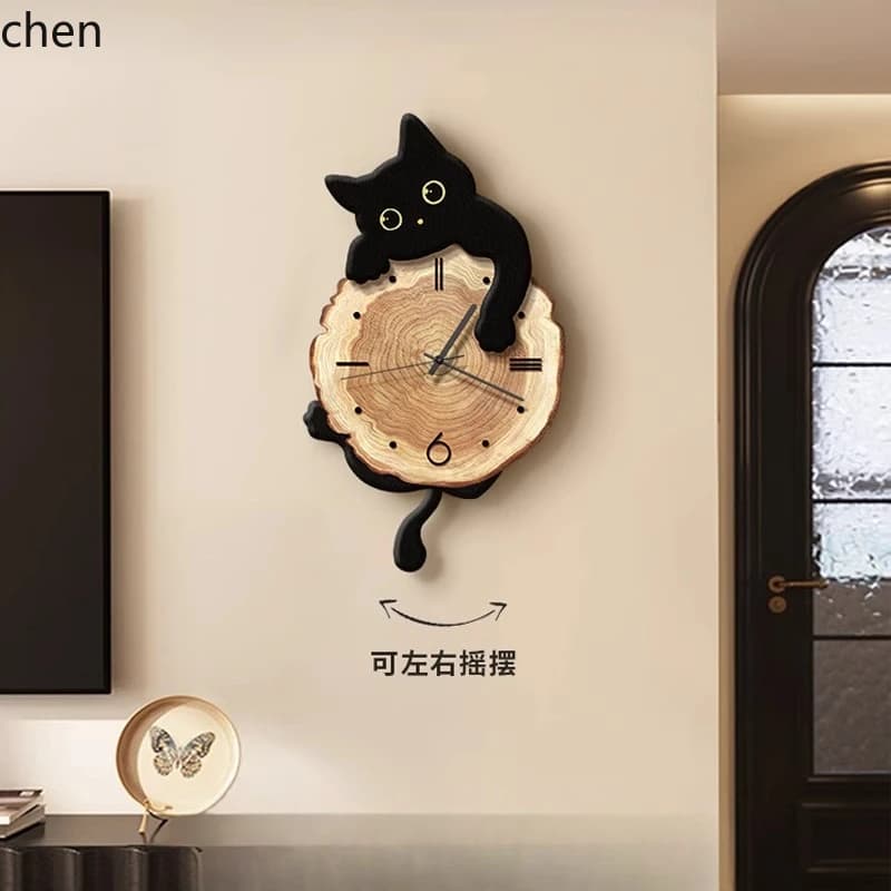 LXC Cartoon Cat Soggiorno Orologio da parete per la casa Orologio silenzioso Appeso a parete Orologio da ristorante oscillante creativo
