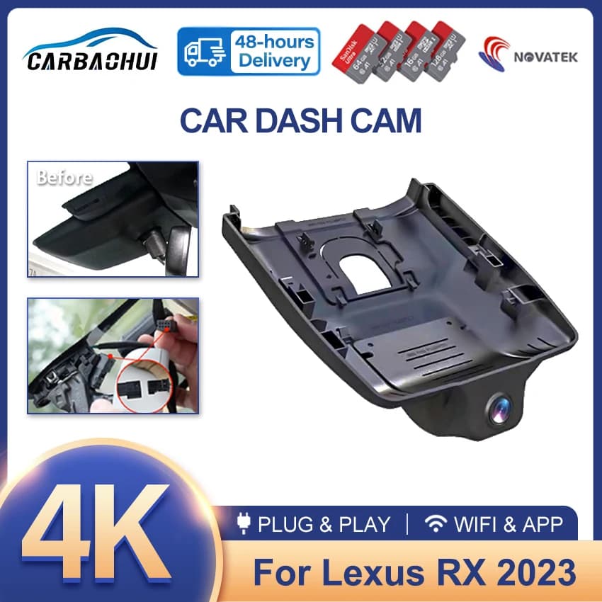 4K 2160P Dash Cam DVR Camera 2 Lens Recorder Wifi Night Vision for Lexus RX ALA10 ALH10 RX350 RX350h RX450h RX500h 2023 2024