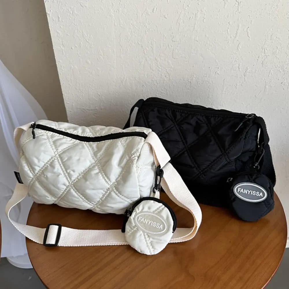 Borse a Tracolla Imbottite in Cotone Trapuntato alla Moda, Borse Messenger in Tinta Unita per Donne e Ragazze