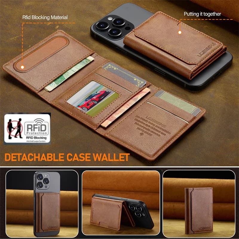Portafoglio per carte di credito schermato RFID con slot per carte, ventosa magnetica in ecopelle per telefono e carte, portafoglio per telefono, regalo ideale