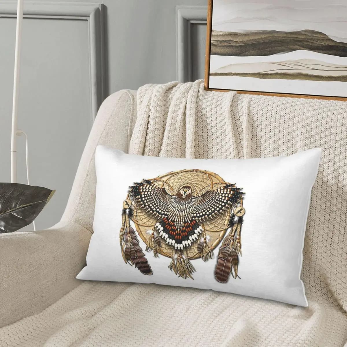 Red-Tail Hawk Dreamcatcher Mandala Rectangle Pillowcase Cushion Cover Decor Bedroom Bed Home Comfort Throw Pillow