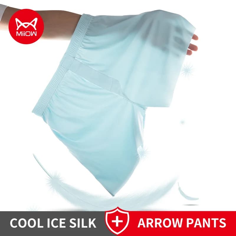 MiiOW 3 pezzi boxer intimi da uomo in seta di ghiaccio setosa estiva mutandine da uomo traspiranti pantaloncini di grandi dimensioni pantaloni casual da uomo per la casa freccia