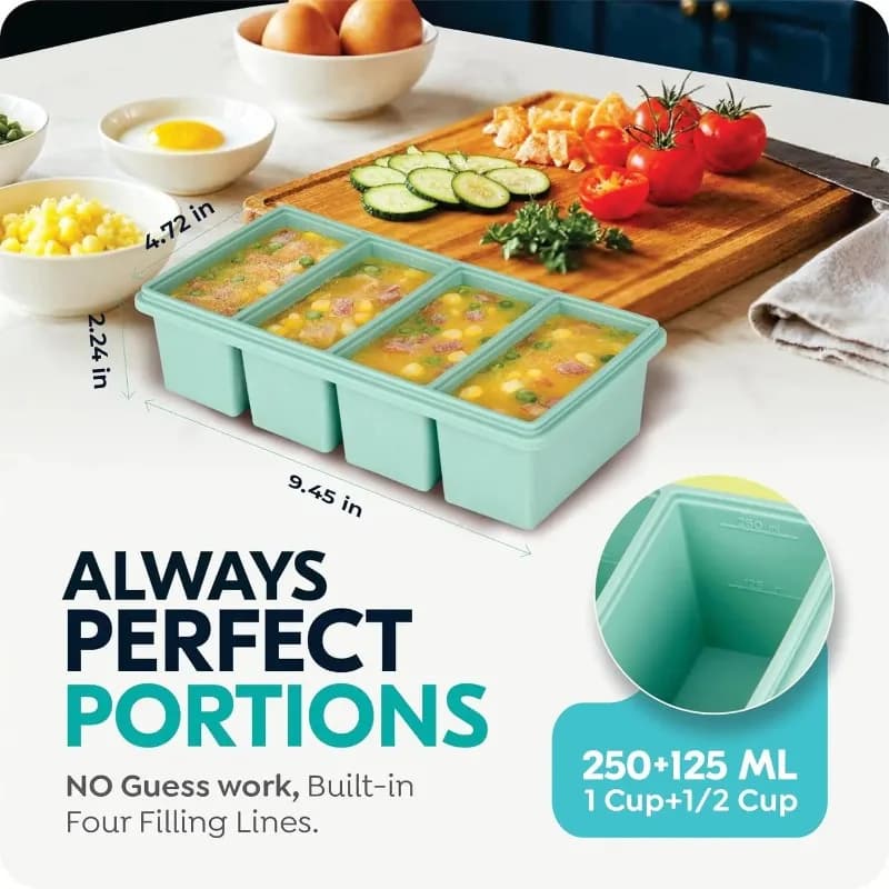 1000ml Silicone Freezer Soup Tray with Lid 250ml/500ml Single Grid Ice Cube Mold Sauce BPA Free Portion Control Food Storage Pod