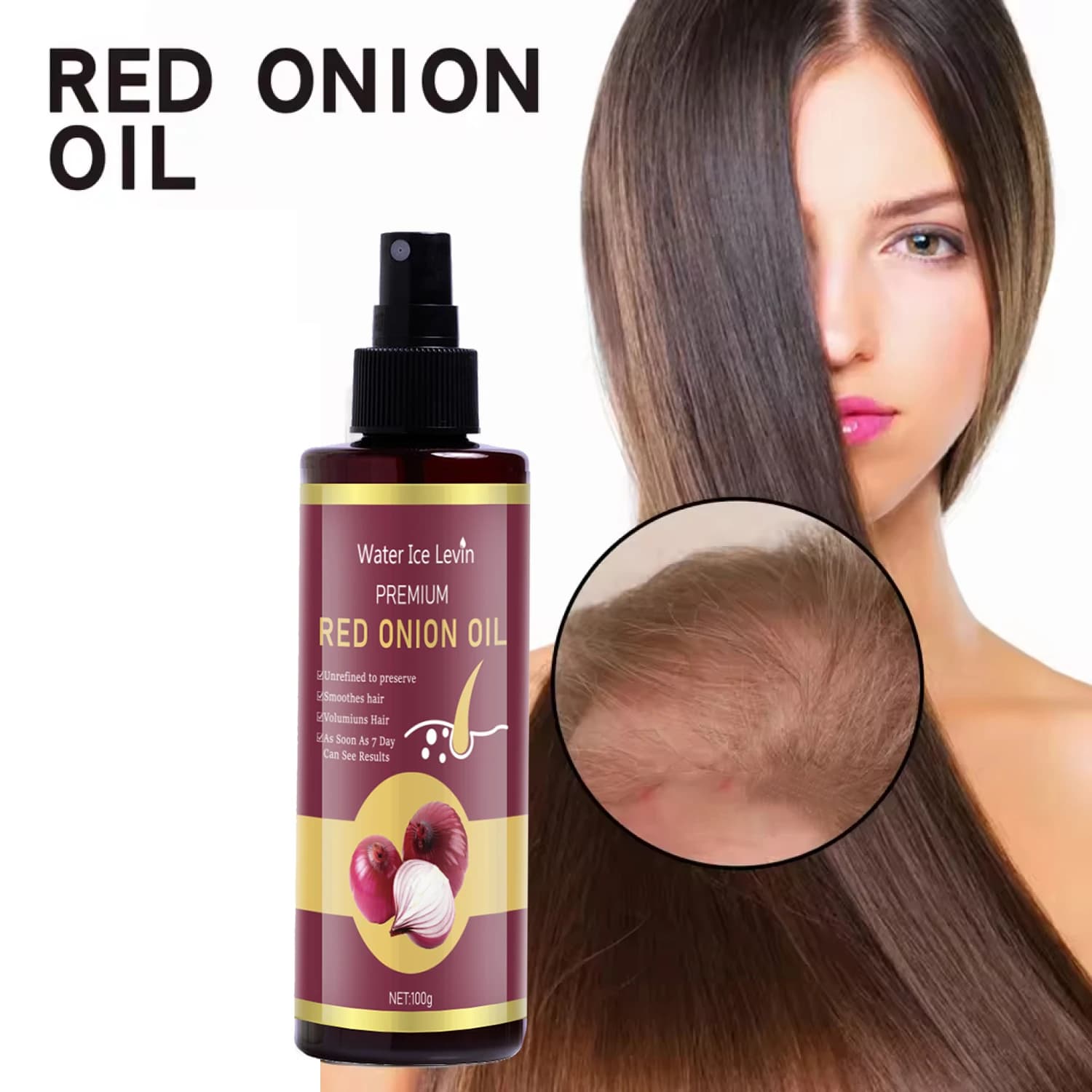 Hair care oil with red onion - Moisturizing hair, Moisturizing and moisturizing skin, Moisturizing and smoothing hair, Suitable for all hair, 100 g bottle / Suitable for travelling