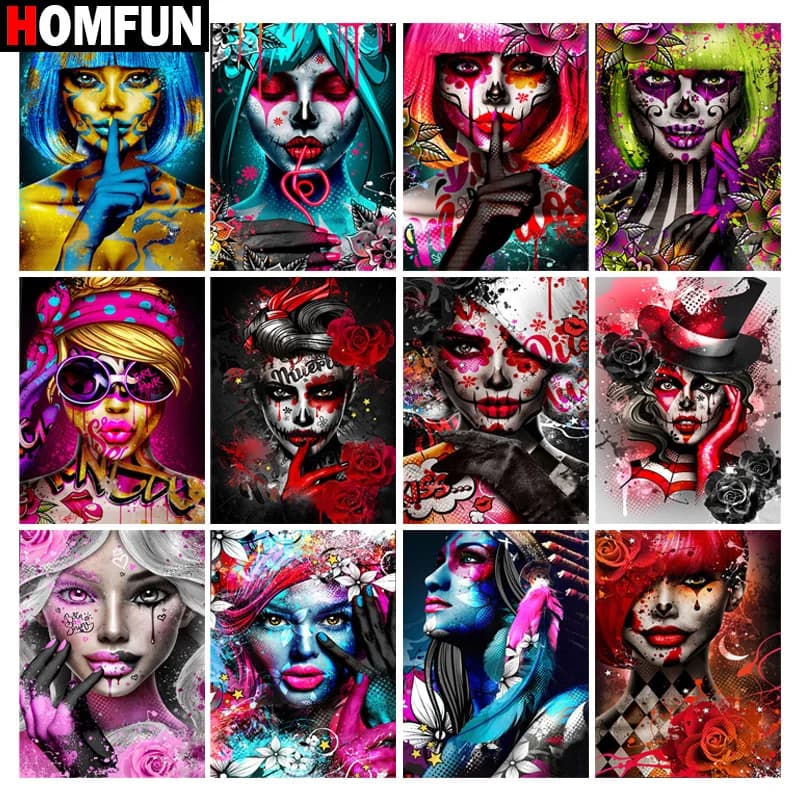HOMFUN Art 5D Diy Diamond Painting "Portrait Woman" Diamond Pictures Cross Stitch 3D Rhinestone Embroidery Decor