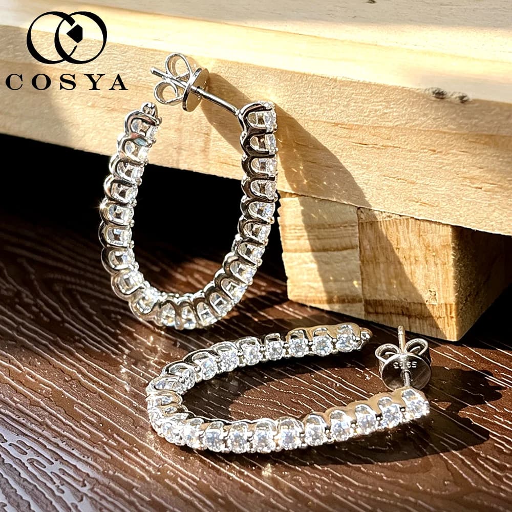 COSYA Orecchini a cerchio con moissanite reale da 1,8 ct per donna, 100% argento S925, con diamanti da laboratorio, gioielli di lusso scintillanti per feste, regali.