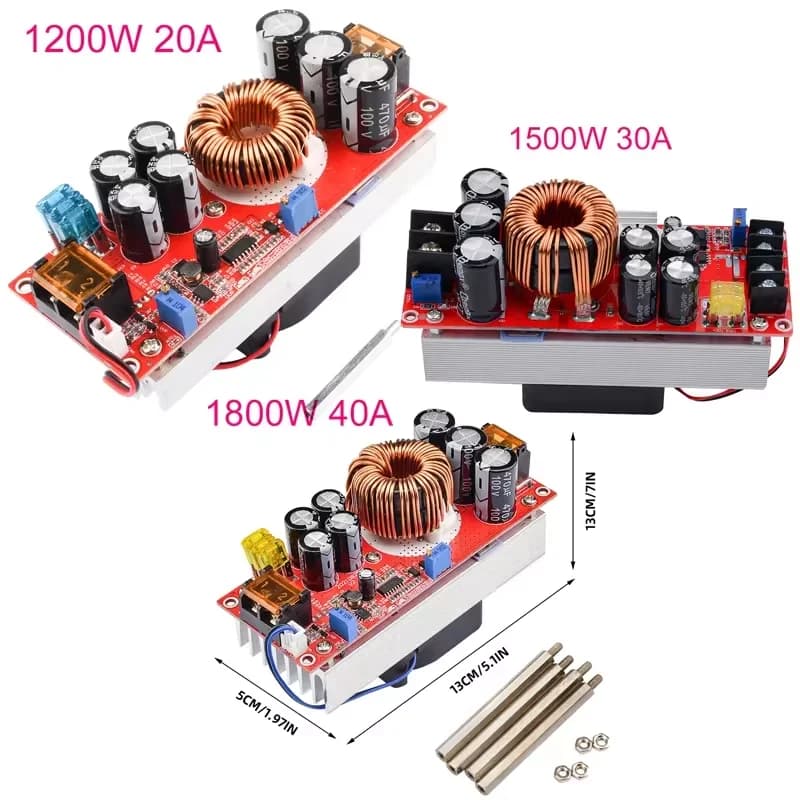 Convertitore boost DC-DC da 1800/1500/1200 W Modulo di alimentazione step up da 10-60 V a 12-90 V Caricatore di tensione regolabile 40/30/20 A