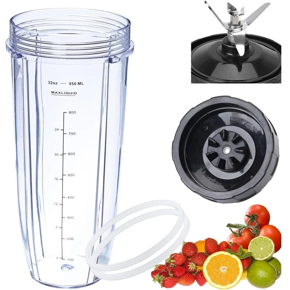 Replacement male blade from 7 fins and 32 ounces blender cup compatible with the Ninja Nutri blender [4 inch male blade to 7 fins]