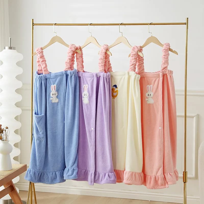 Nuovo Accappatoio da Donna Assorbente in Pile Corallo Senza Maniche, Stile Vestito da Bagno Senza Spalline, Copri Pancia, con Chiusura Posteriore Adesiva, per Uso Domestico