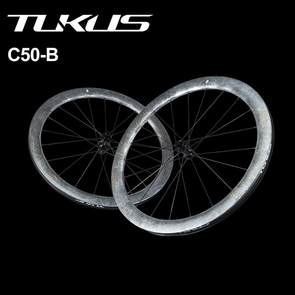 Ruote per Bicicletta TUKUS C50B con Freni a Disco, Design Effetto Ghiaccio, Ruote in Carbonio Ondulate, Set Ruote da Corsa per Bici da Strada