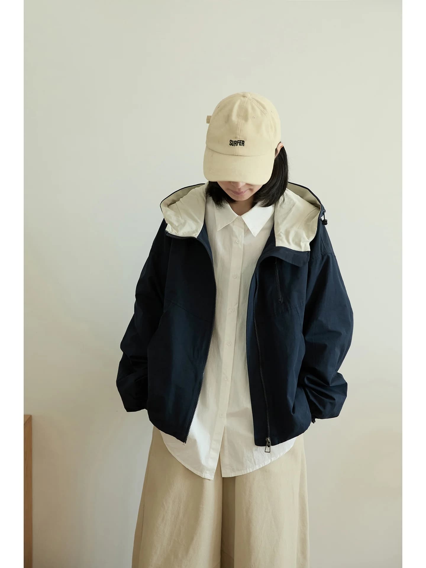 Loose Fit Long Sve Zipper up Hoodie Color Blo Design Pure Color Contrast Design Casual Streetwear Women's Spring Jaet