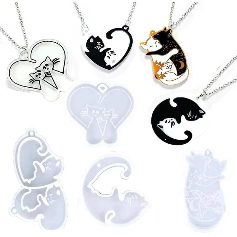 4Pcs Cat Resin Puzzle Pendant Silicone Mold Set DIY Epoxy Mold for Jewelry Keychain Handmade Craft Ornament Decoration