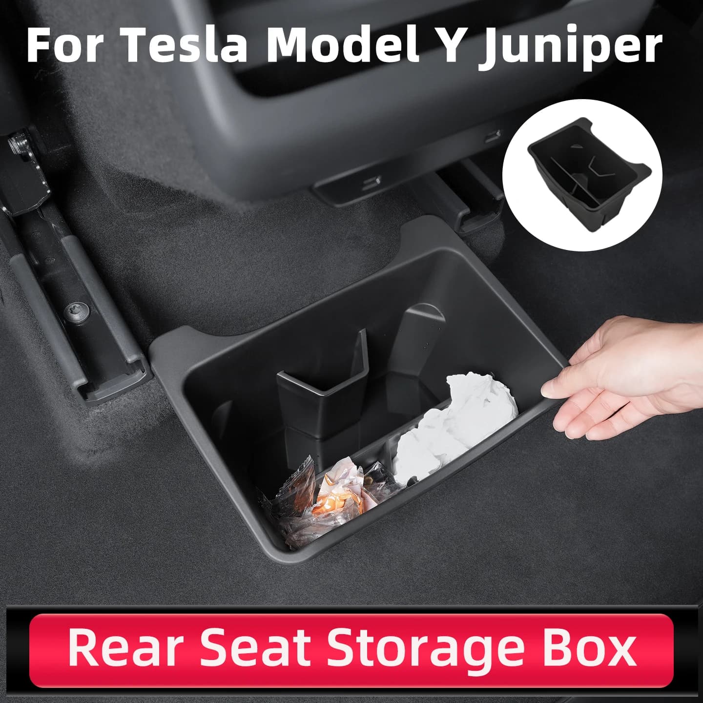Rear Seat Storage Box For Tesla Model Y Juniper 2020~2026 Organizer Center Console Bins Backseat Trash Can Garbage Accessories