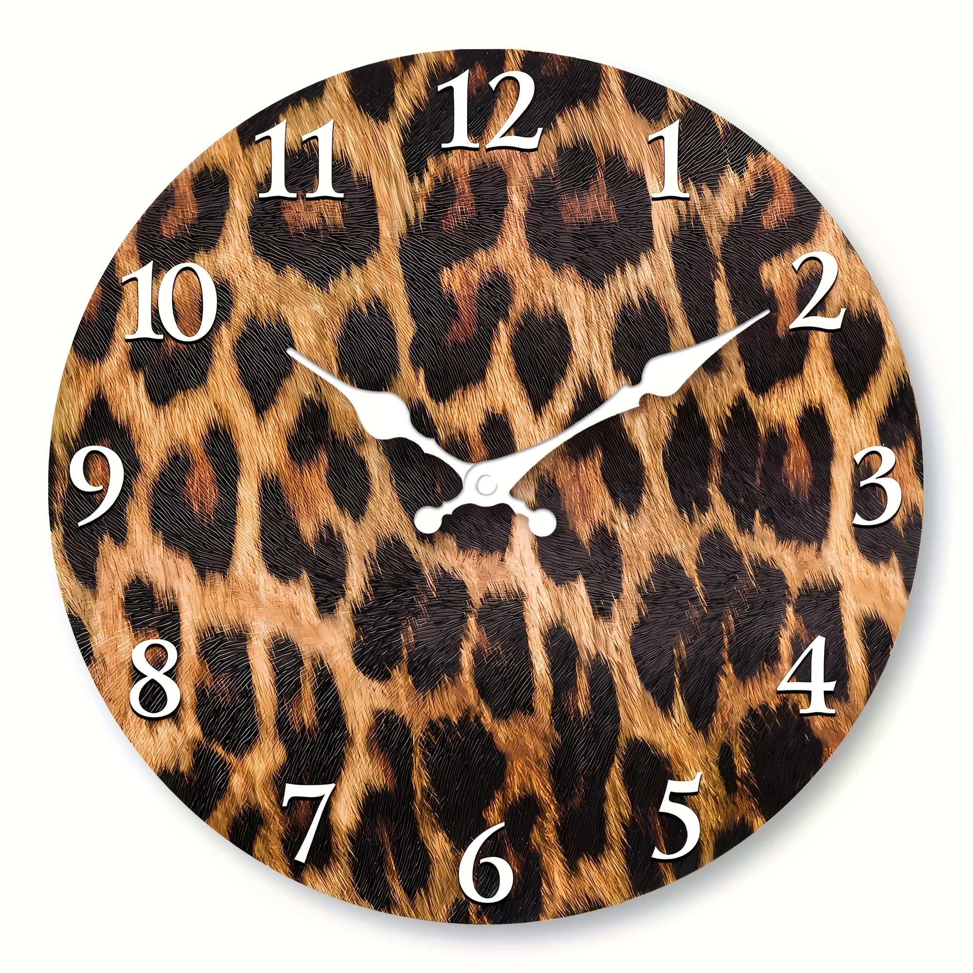 1pc Wooden Wall Clock, Brown Leopard Design Wall Clock, Silent Clock, for Living Room Bedroom, Room Decoration, Kitchen Office Decoration, Modern Classic Home Art Deco Wall Clock, Birthday Gift (battery Not Included)