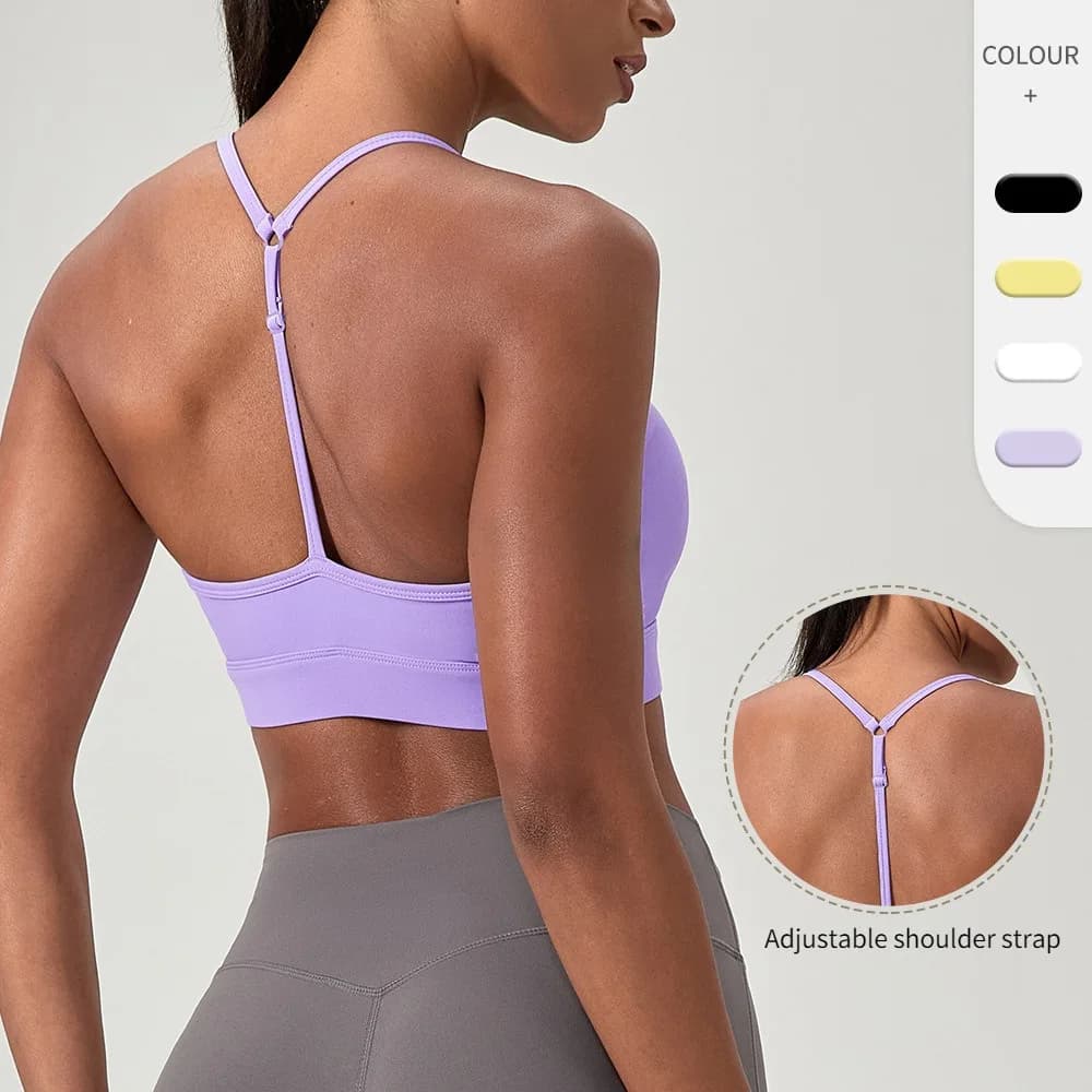 Sports yoga bra second effect women's skin with Y shoulder straps, shockproof, fast drying, for running, fitness and training.