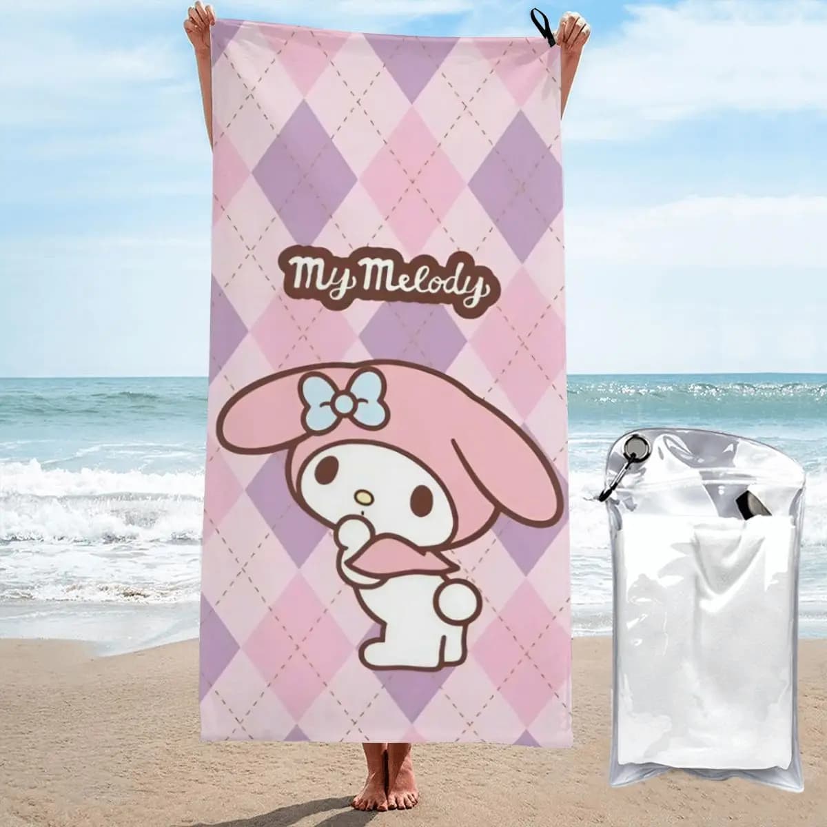 Cute My Melody Asciugamano da spiaggia ad asciugatura rapida Nuovo arrivo estivo Asciugamano da bagno in microfibra per cartoni animati Asciugamani da surf ad asciugatura rapida senza sabbia