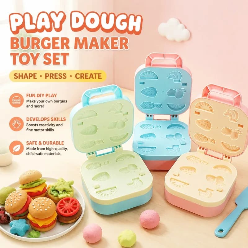 Play Dough Burger Maker Mold Press Molding Clay Shaping Tool Kit DIY Handcraft Modeling Accessories Non-toxic Plastic Dough
