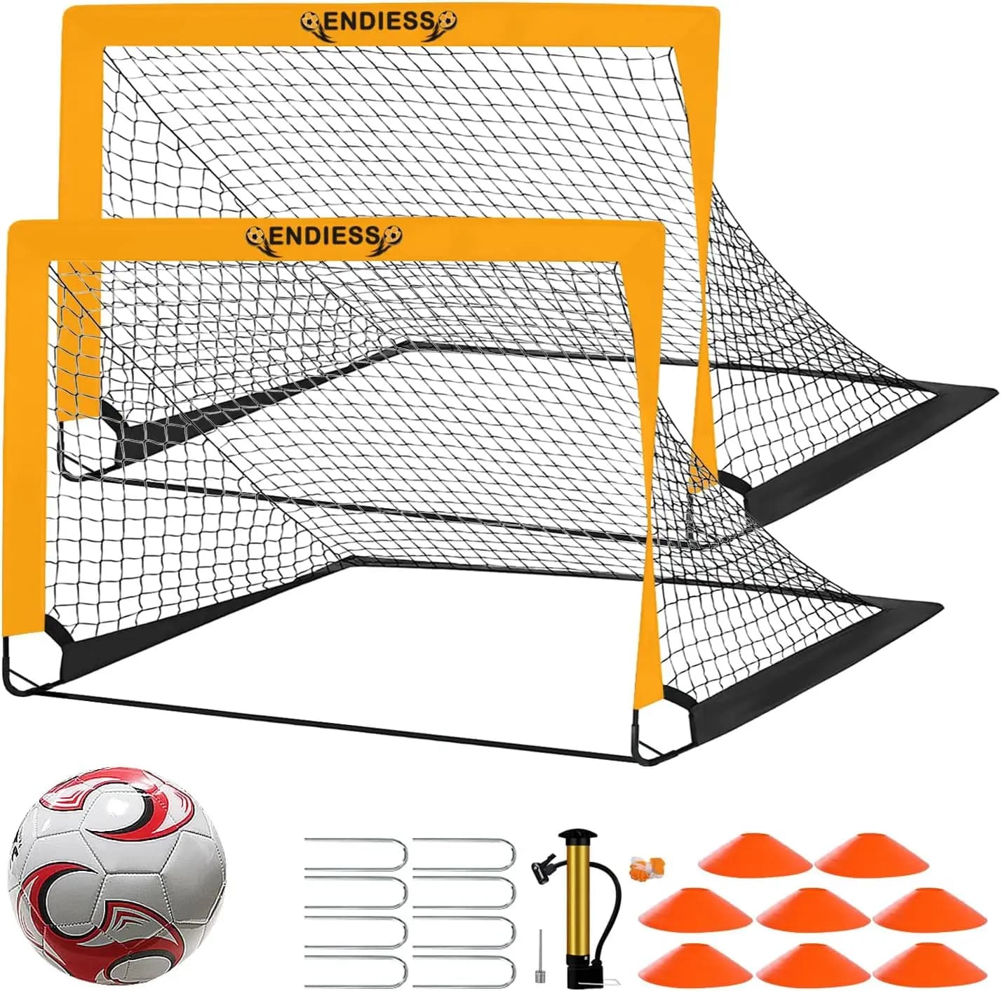 Set di 2 Porte da Calcio Pop-Up 4'x3' con Pallone, Pompa, Coni e Borsa - Kit di Allenamento Portatile per Giovani