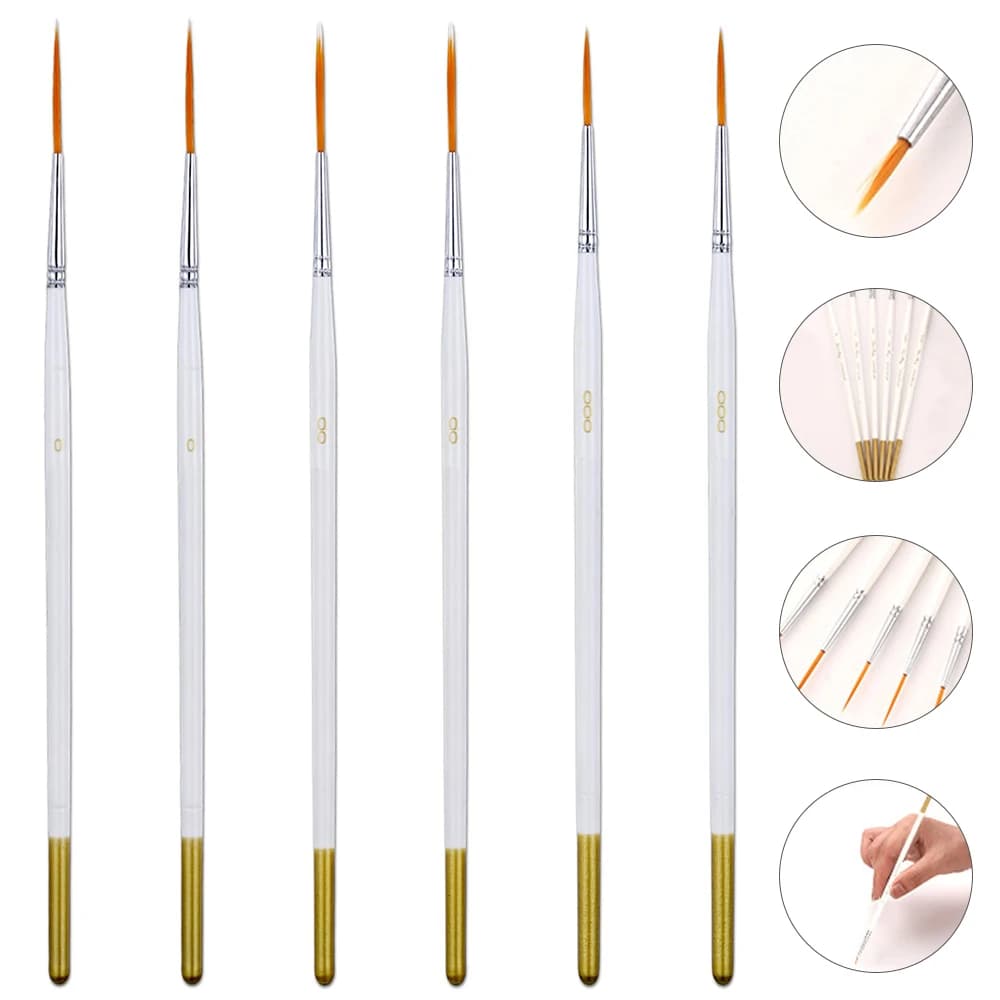 6pcs/set Script Paint Brushes Painting Fine Point Liner Brush Fine Tip Miniature Micro Detail Paint Brush Set for Art Supplies