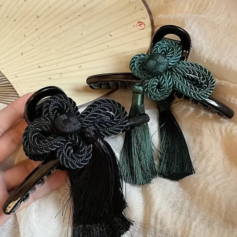 Nuove Mollette per Capelli in Stile Cinese con Fiori Intrecciati e Nappe, Eleganti Fermagli per l'Inferiori del Cuoio Capelluto per l'Uso Quotidiano, Accessori per Hanfu e Cheongsam